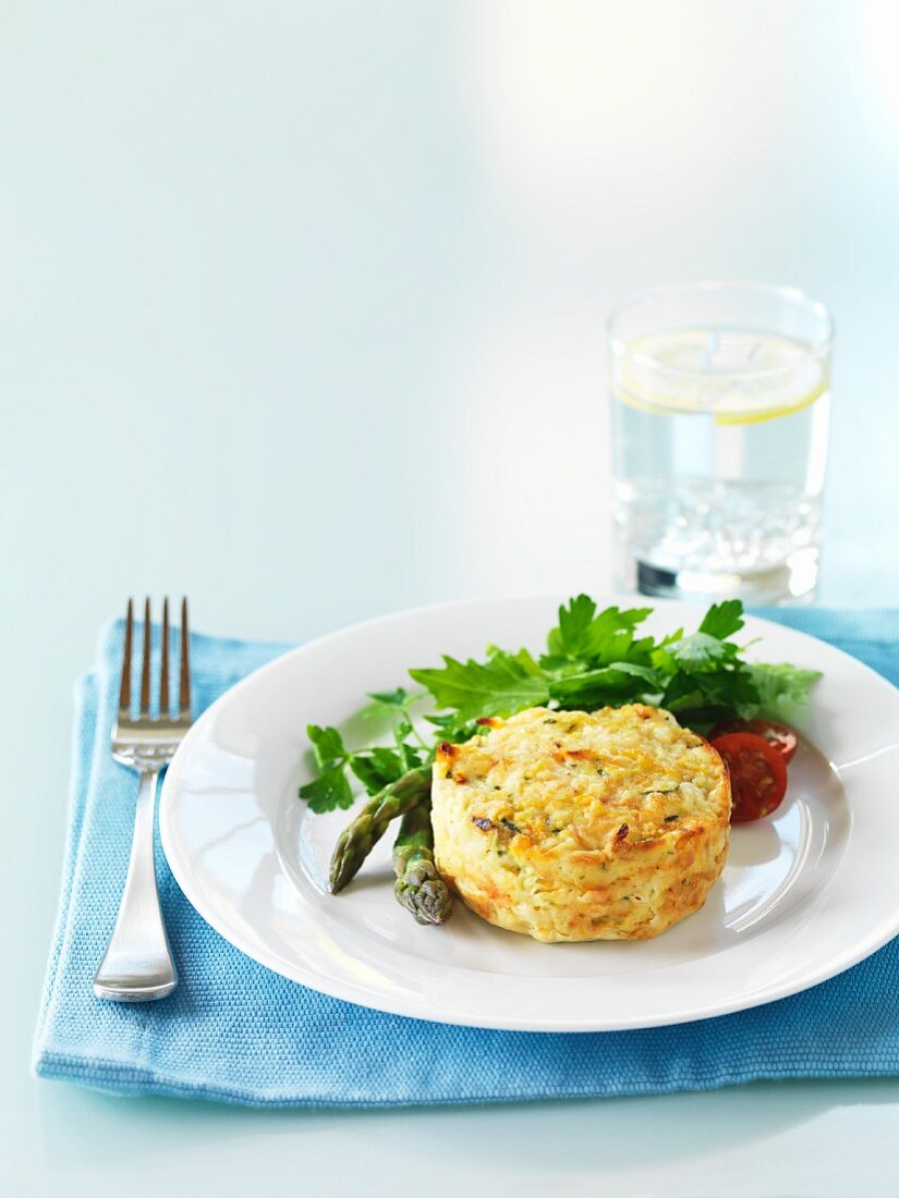 Courgette and almond cake with asparagus