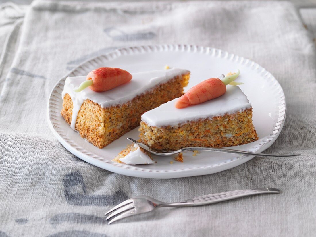 Two slices of Swiss carrot cake