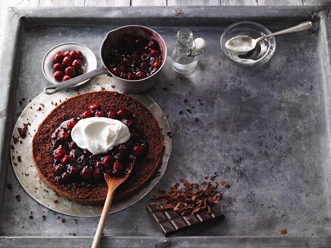 Black Forest Gateau being made