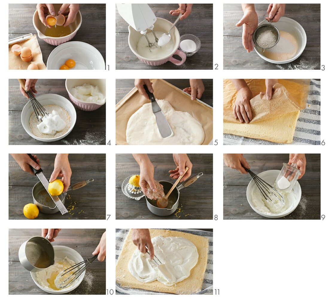 Swiss rolls with lemon quark being made