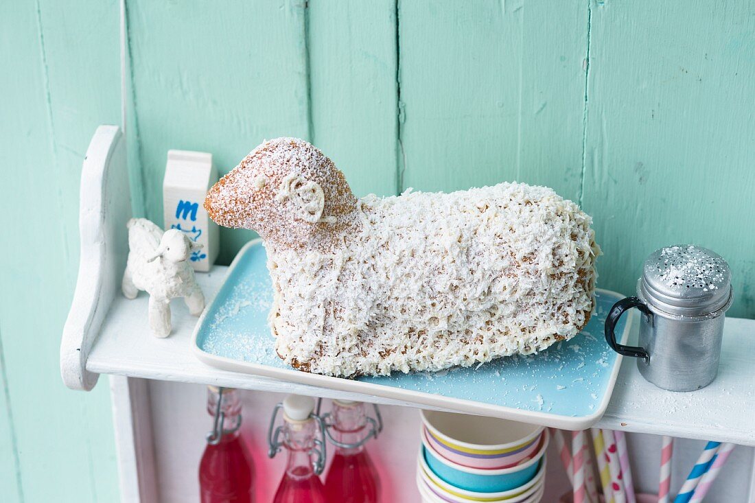 An Easter lamb cake with coconut and white chocolate