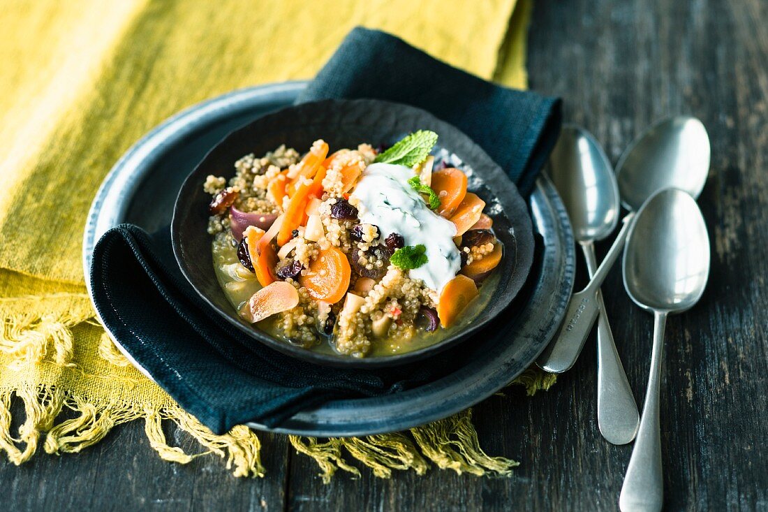 Cranberry and carrot quinoa with mint yoghurt