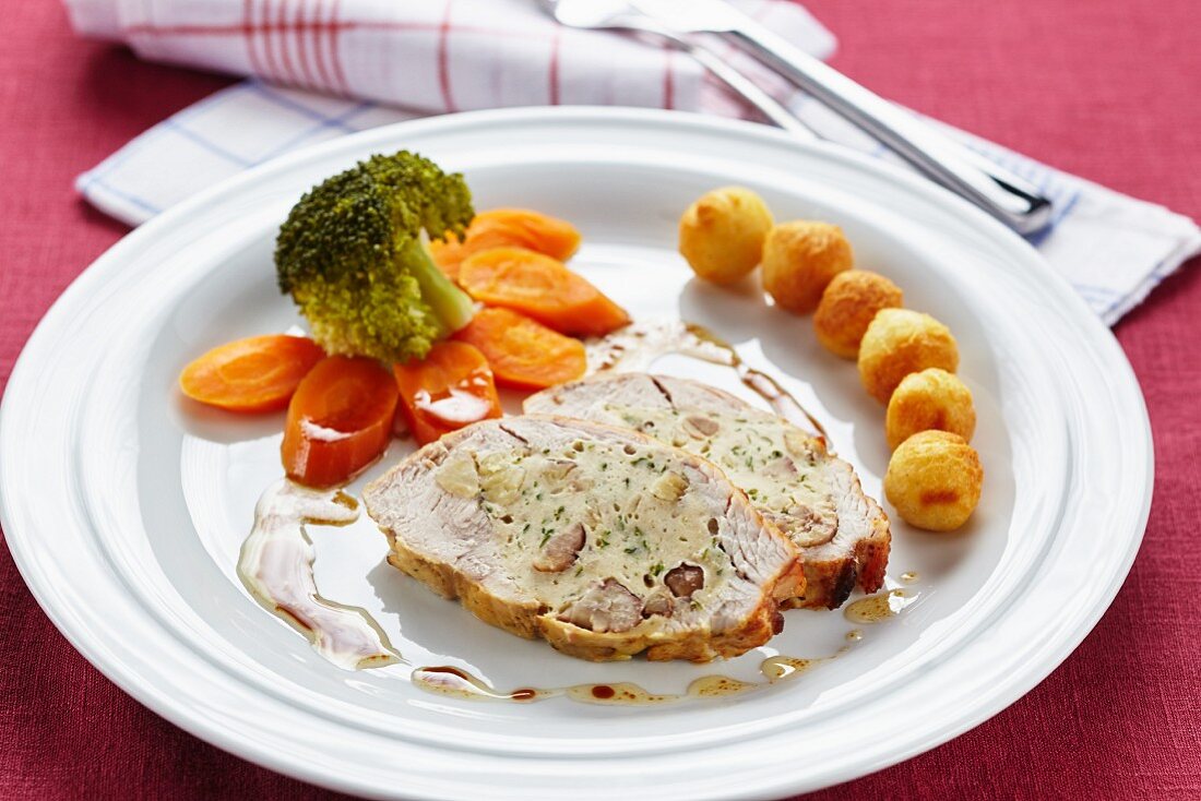 Turkey breast with a chestnut filling and potato croquettes