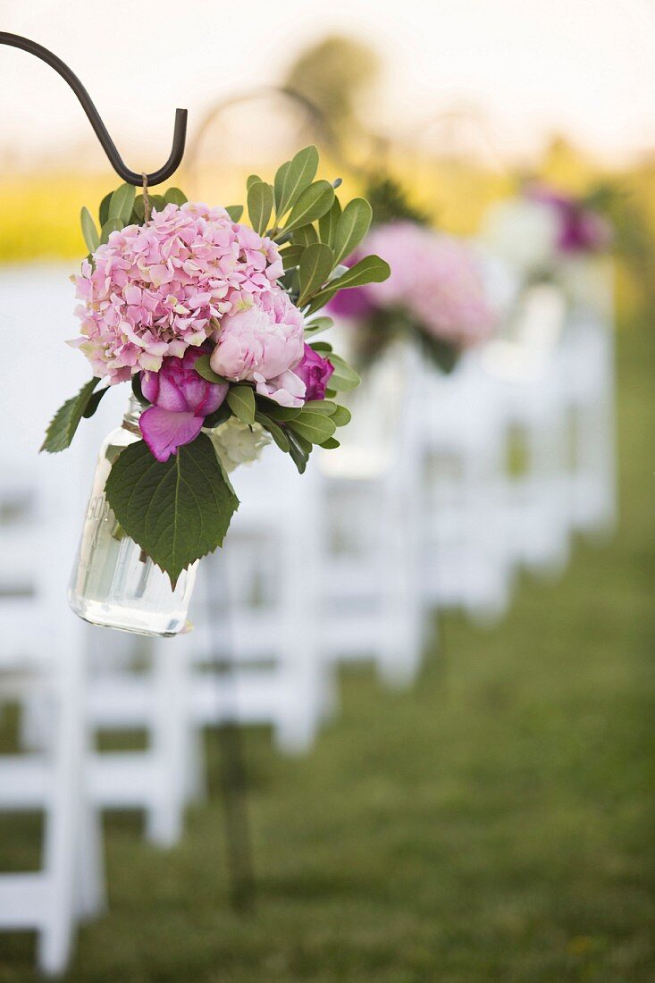 Flower arrangements at a wedding ceremony
