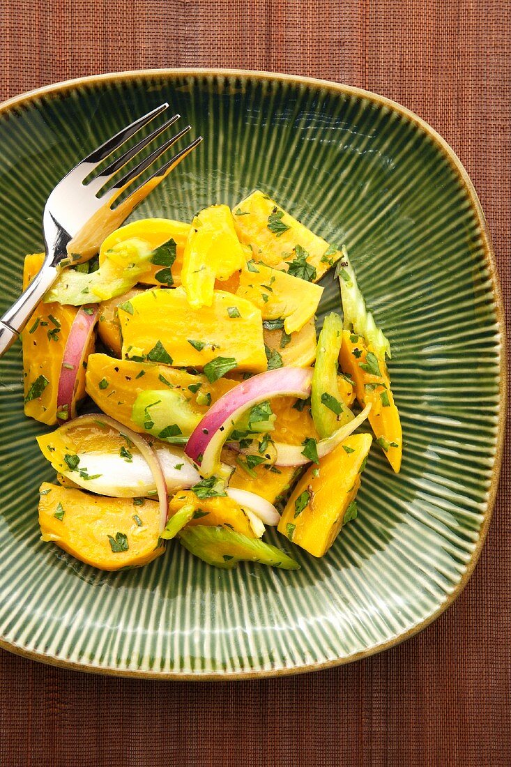 Golden beet salad with onions and celery