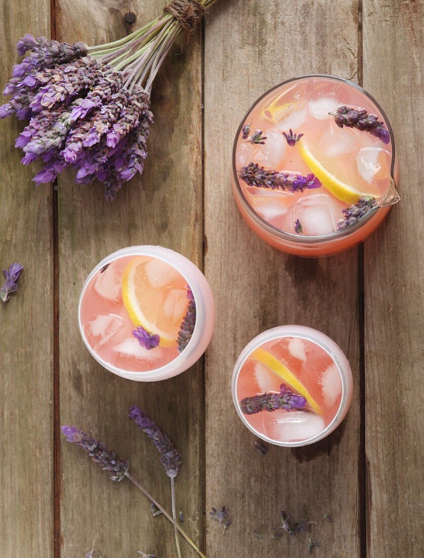 Lavender lemonade with ice cubes