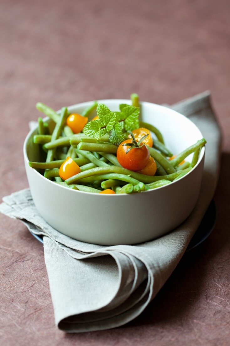 A green bean and tomato salad