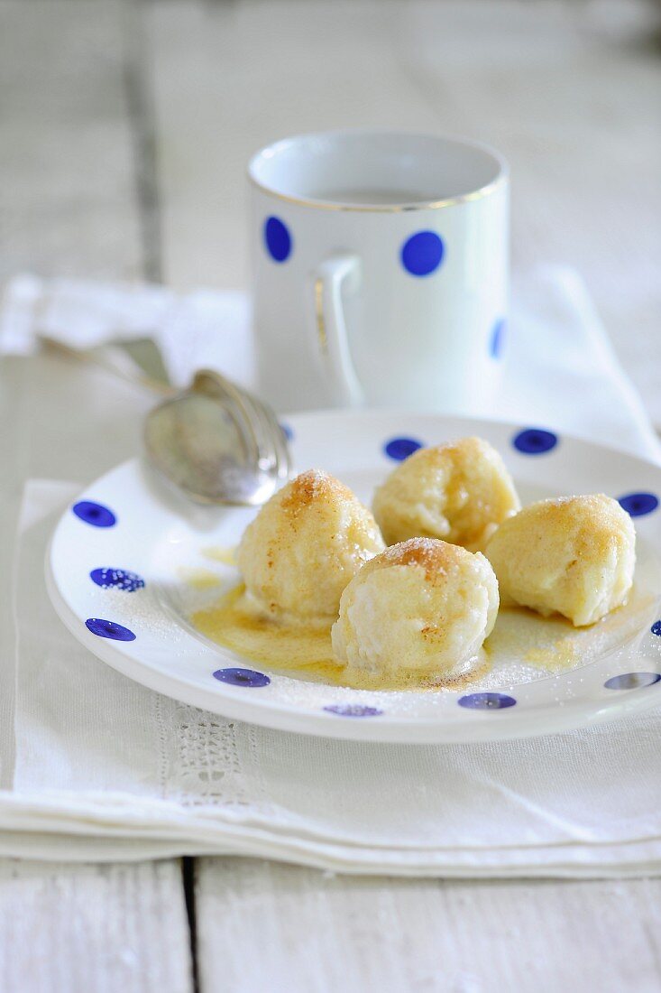 Quark dumplings with buttered crumbs