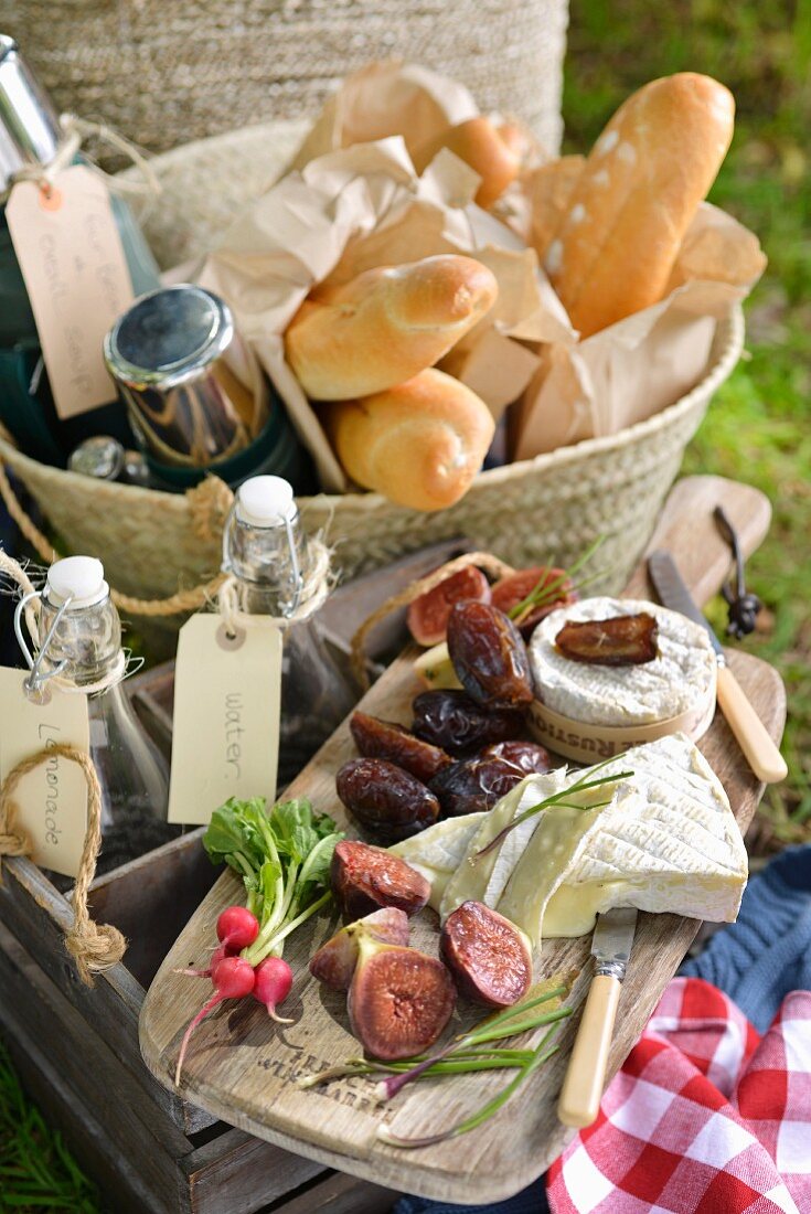 Winterpicknick in Südafrika mit Käse, Brot und Feigen