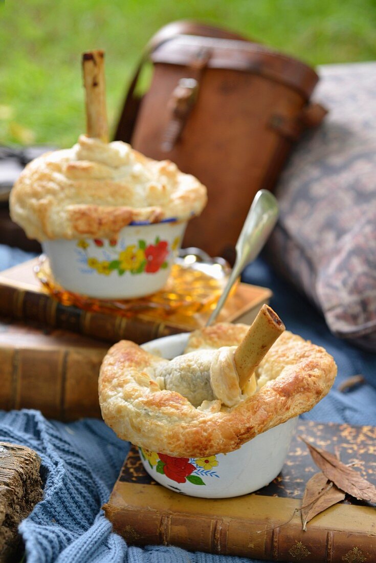 Leg of lamb pies with apricot relish for a winter picnic (South Africa)