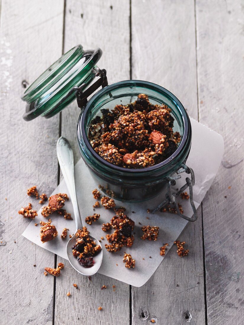 Quinoa and buckwheat granola with nuts and seeds