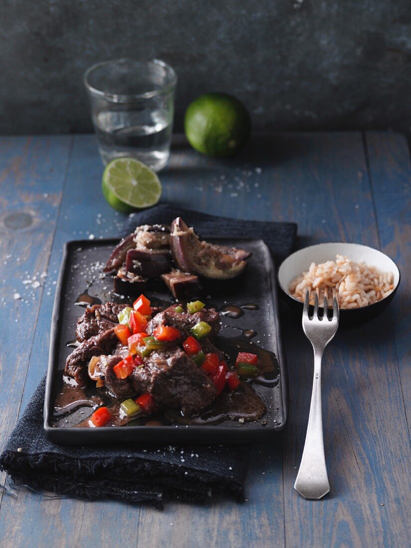 Ginger, lime and beef stew with aubergines