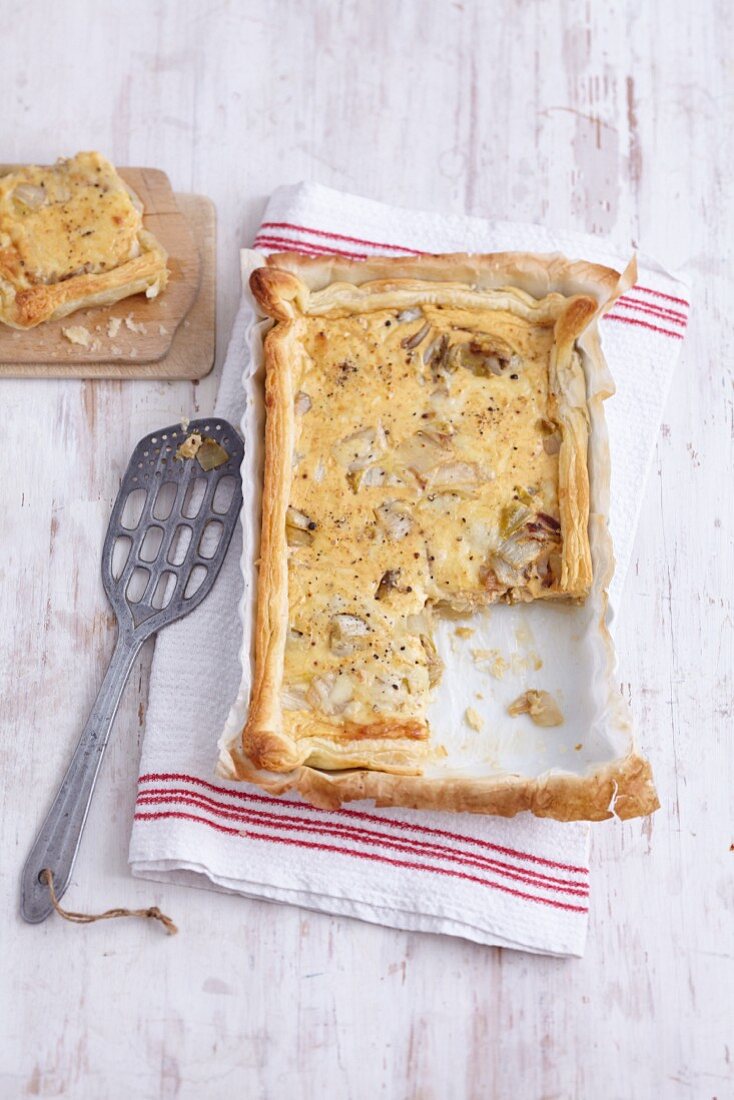 Quick chicory quiche made with ready-made puff pastry