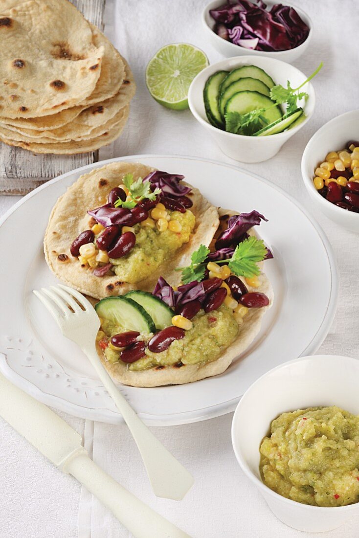 Tortilla and wraps with vegetables and courgette cream
