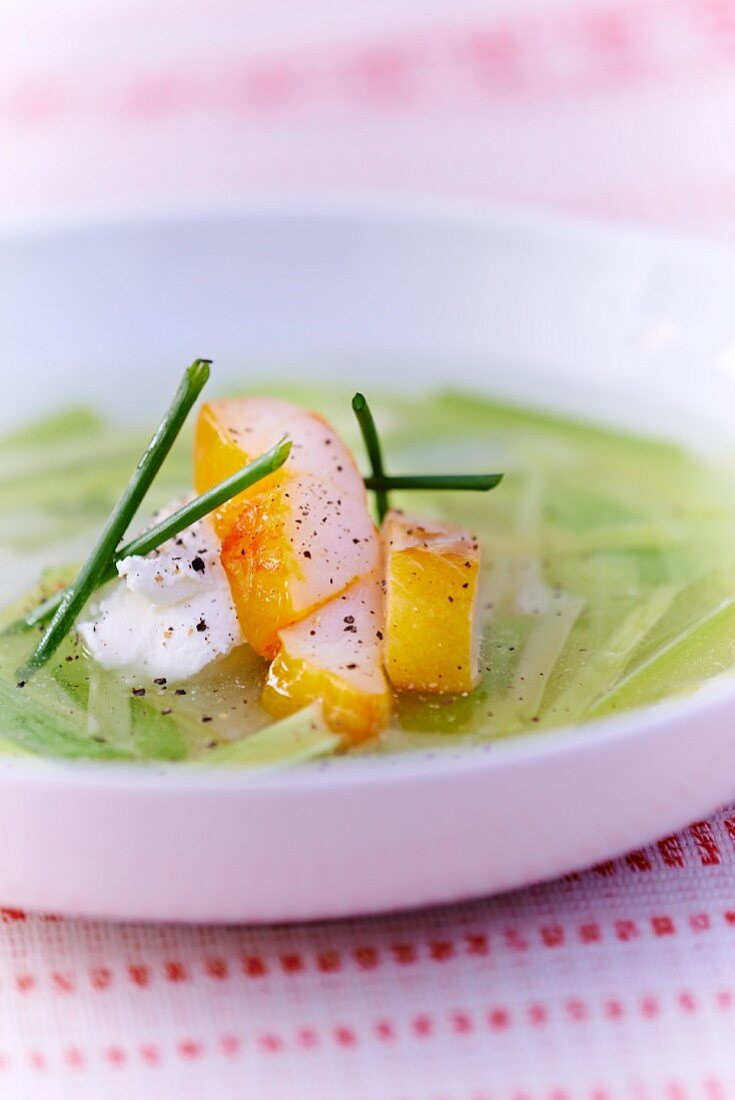 Lauchsuppe mit Schellfisch und Mascarpone