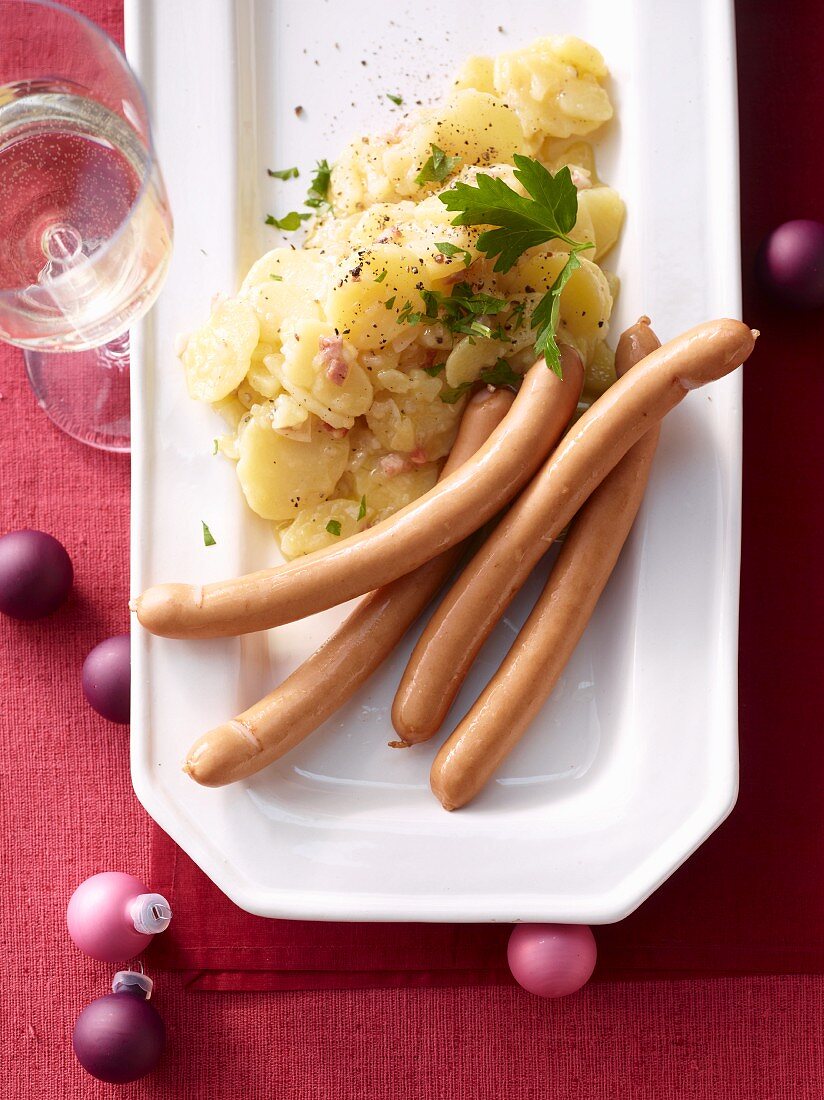 Potato salad with hot dog sausages