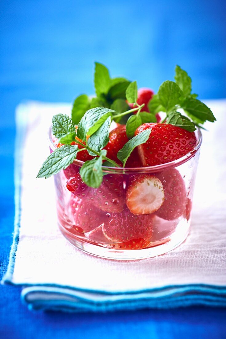 Strawberries with fresh peppermint