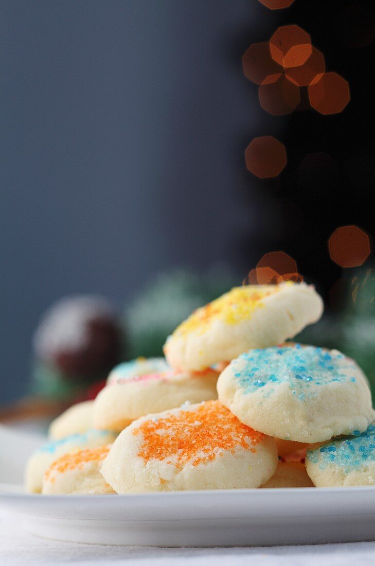 Christmas biscuits decorated with coloured sugar