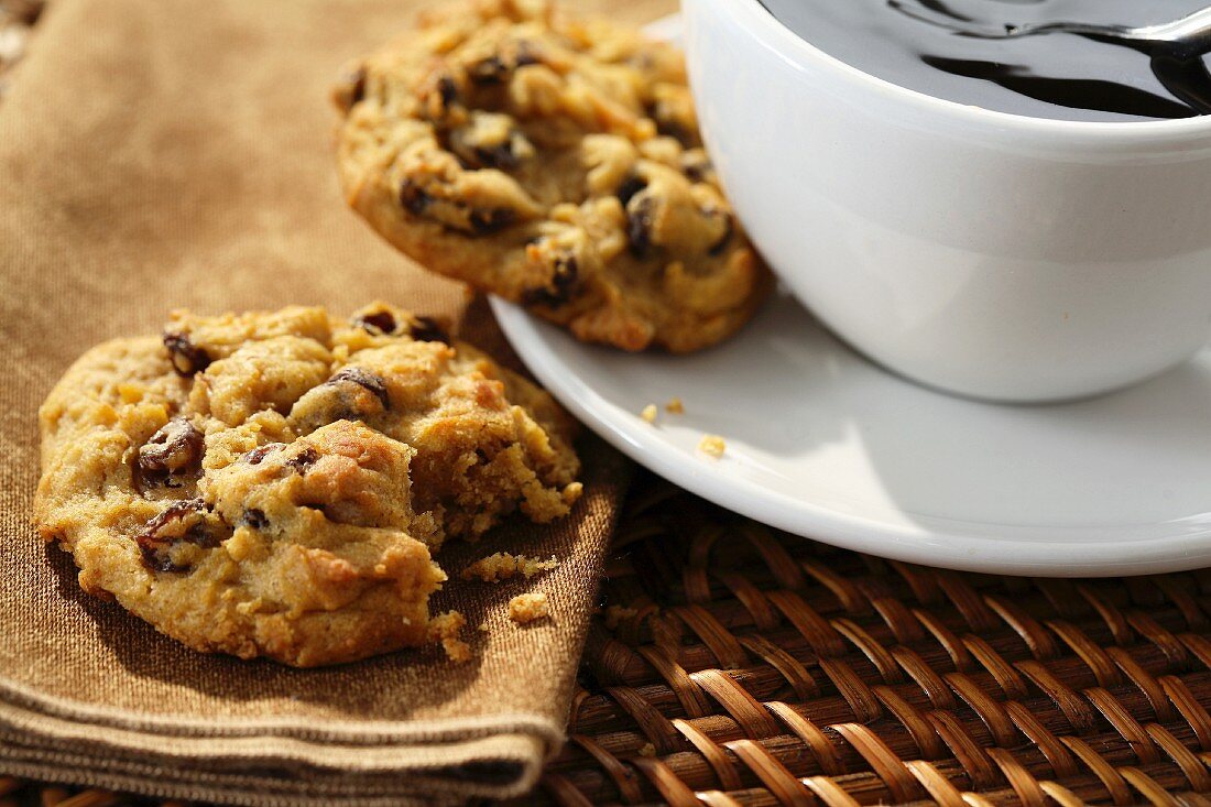 Cookies with cranberries served with coffee