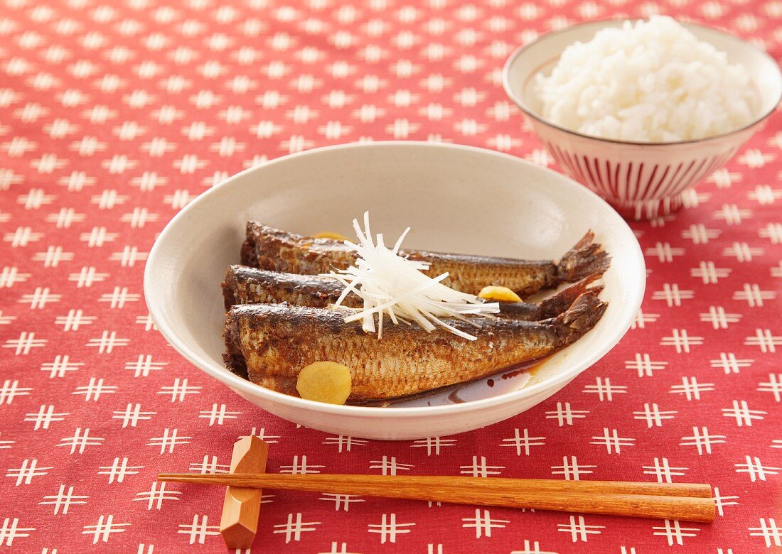 Sardines braised in a ginger and soy sauce