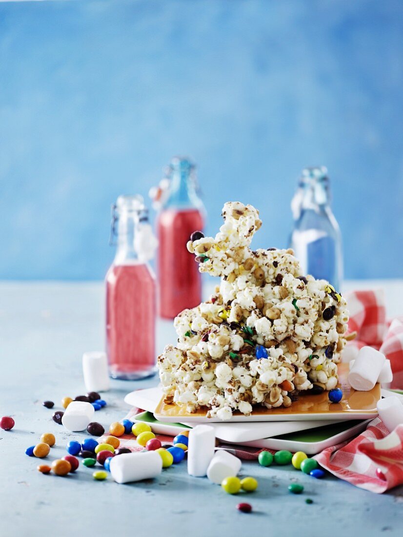 A popcorn figure on caramel sauce for a child's birthday party