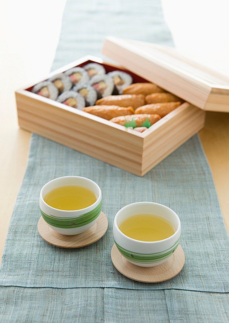 Tea and inari sushi for lunch (Japan)
