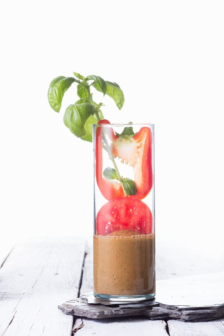 A tomato, pepper and basil smoothie