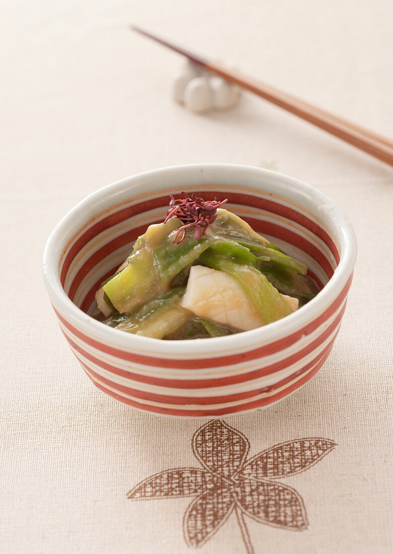 Spring onions with miso and vinegar sauce (Japan)