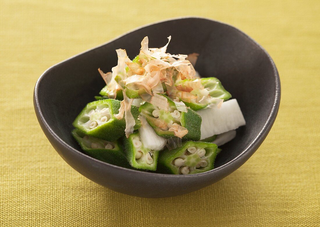 Okra with dried bonito flakes (Japan)