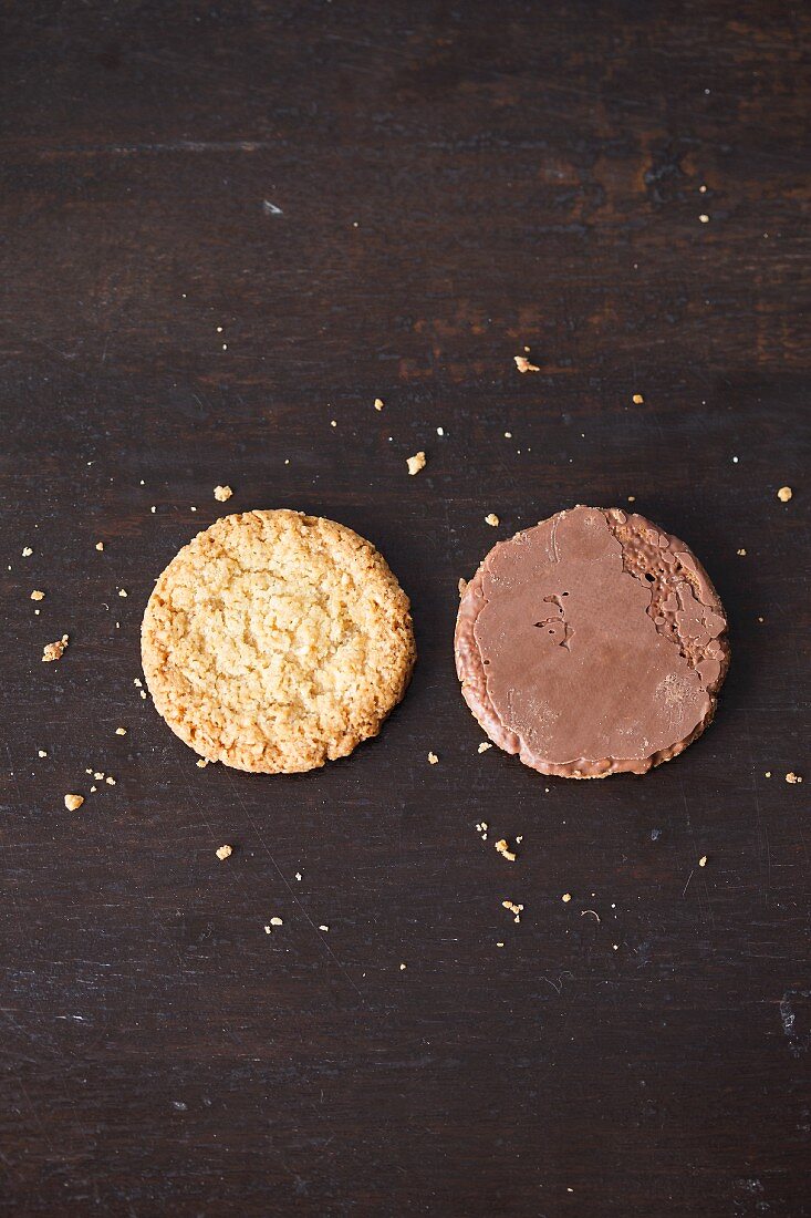 Two chocolate oat biscuits