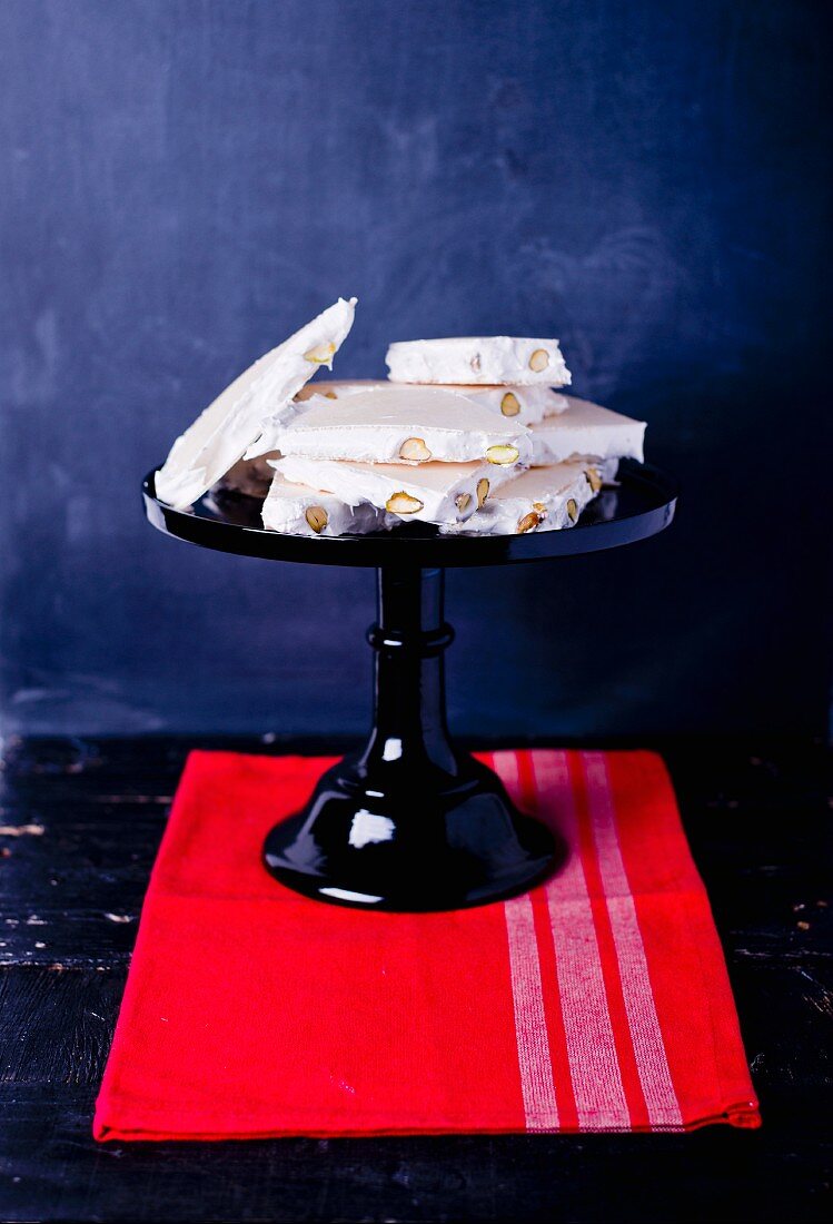 White nougat on a cake stand