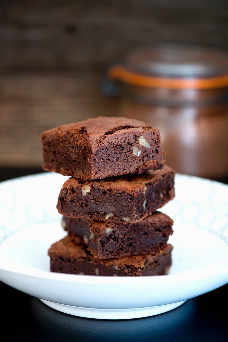 A stack of rich chocolate brownies
