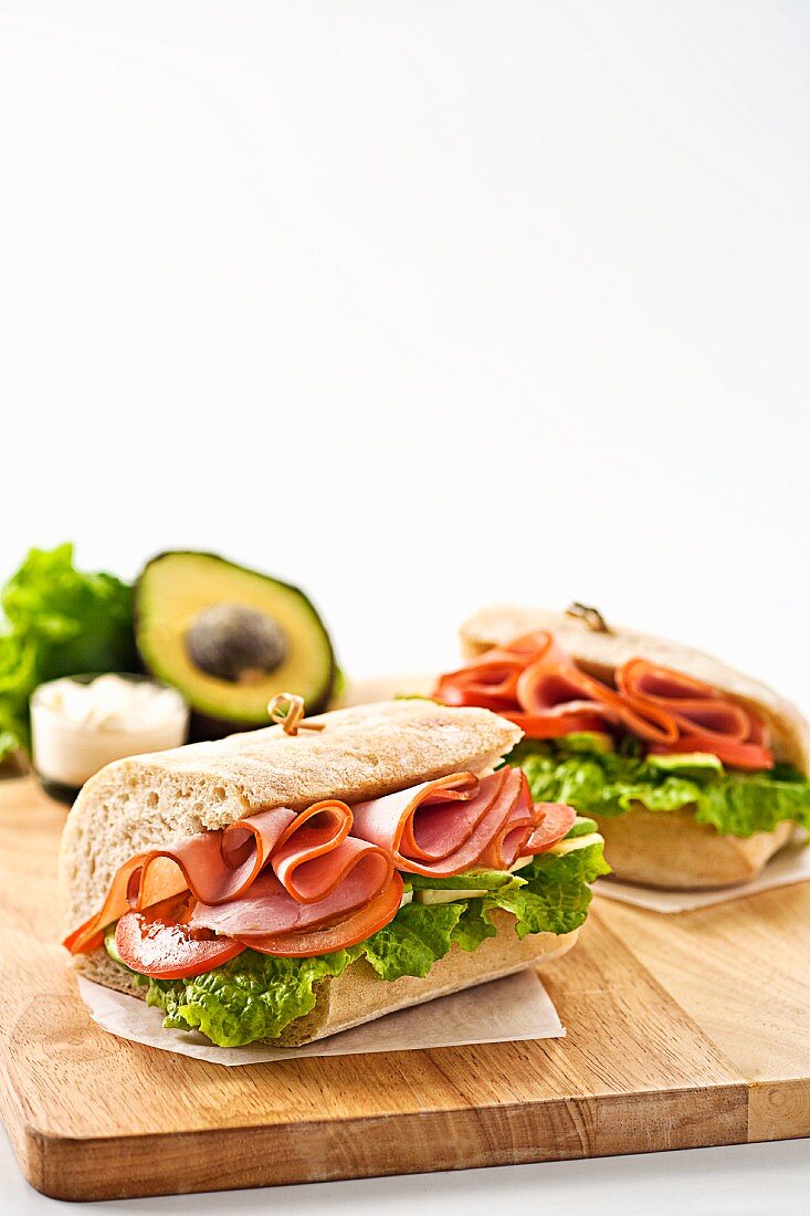 Ham and lettuce on ciabatta bread
