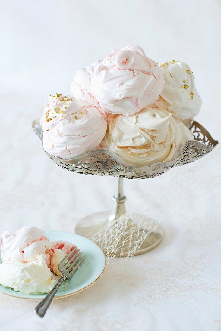 Meringues on a silver stand