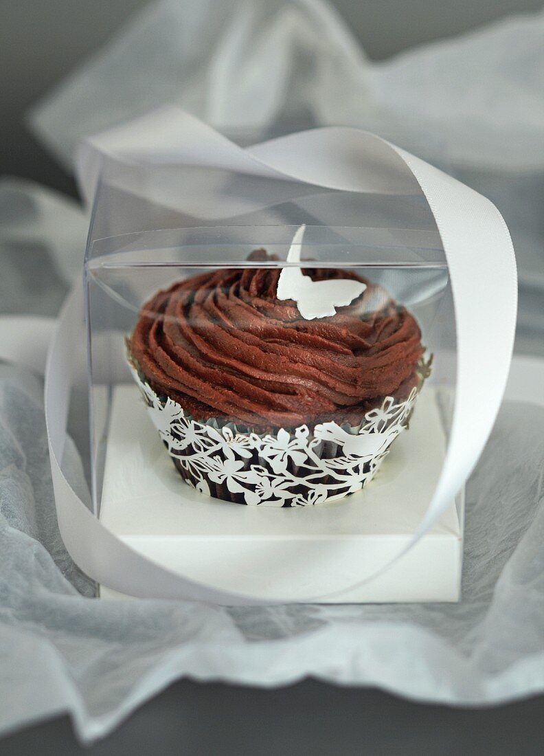 A chocolate cupcake as a gift