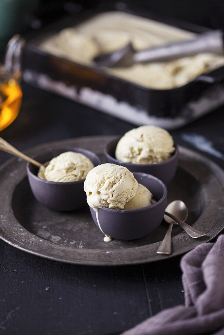 Matcha ice cream in small bowls