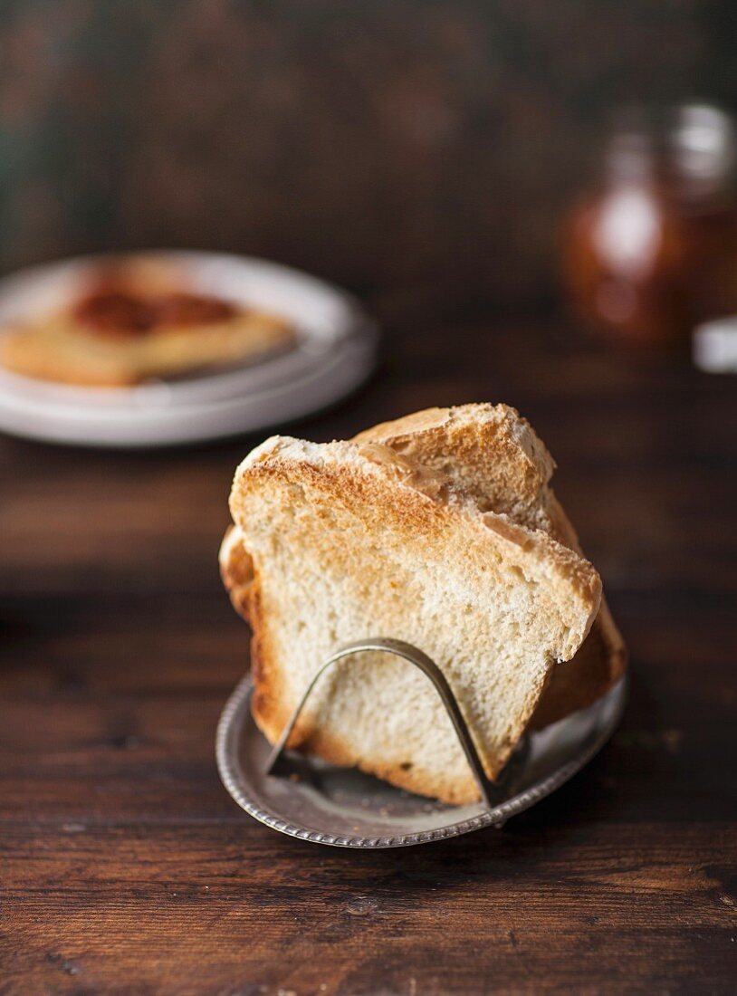 Slices of toast in a toast rack