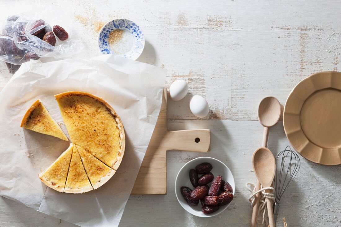 Crème brûlée tart and dates