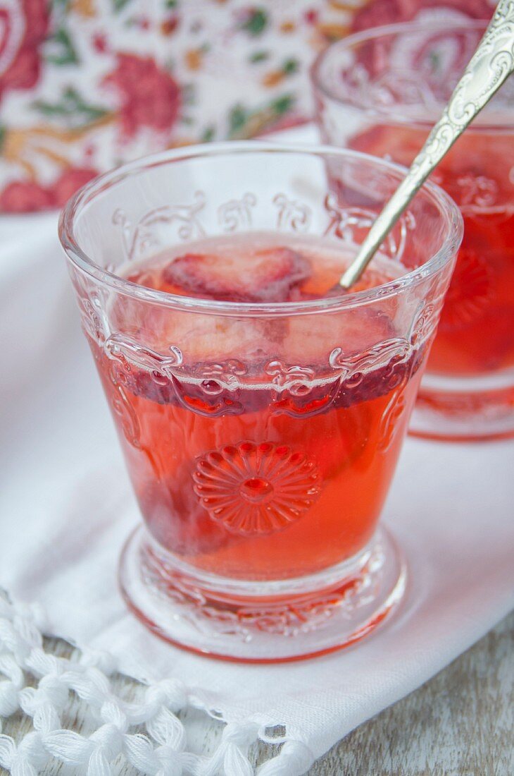 Two glasses of strawberry cocktail