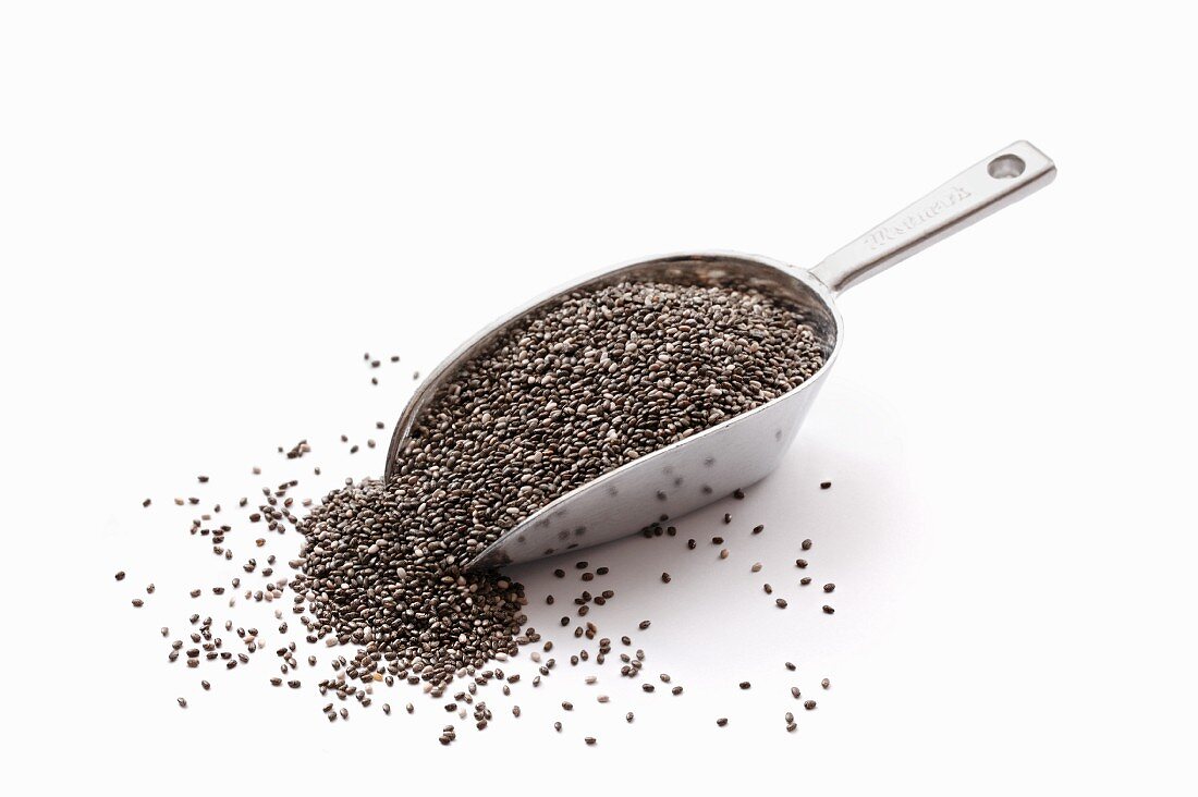 Chia seeds on a scoop