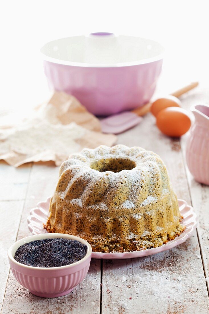 A Bundt cake with poppy seeds