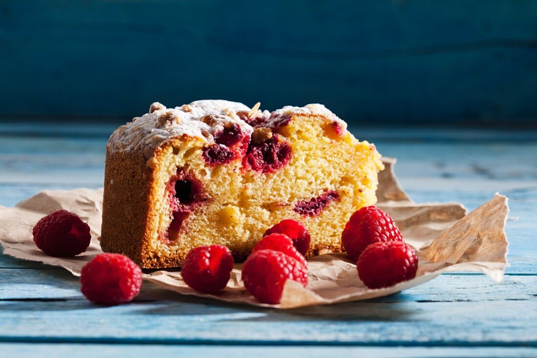 A slice of raspberry sponge cake