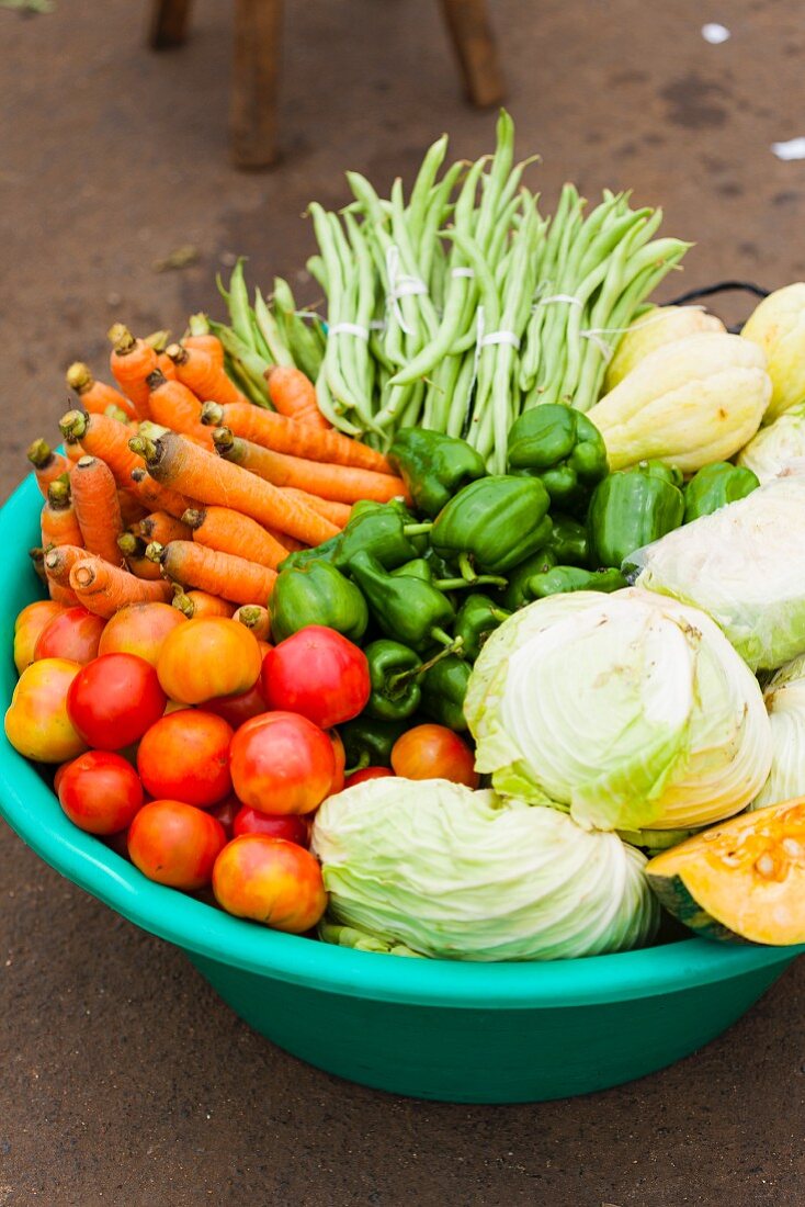 A large bowl of vegetables