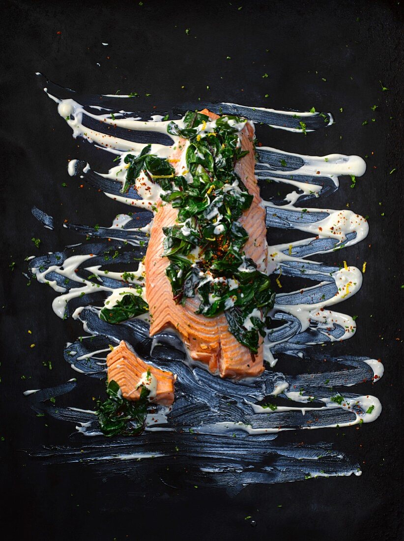 Salmon with chard and horseradish