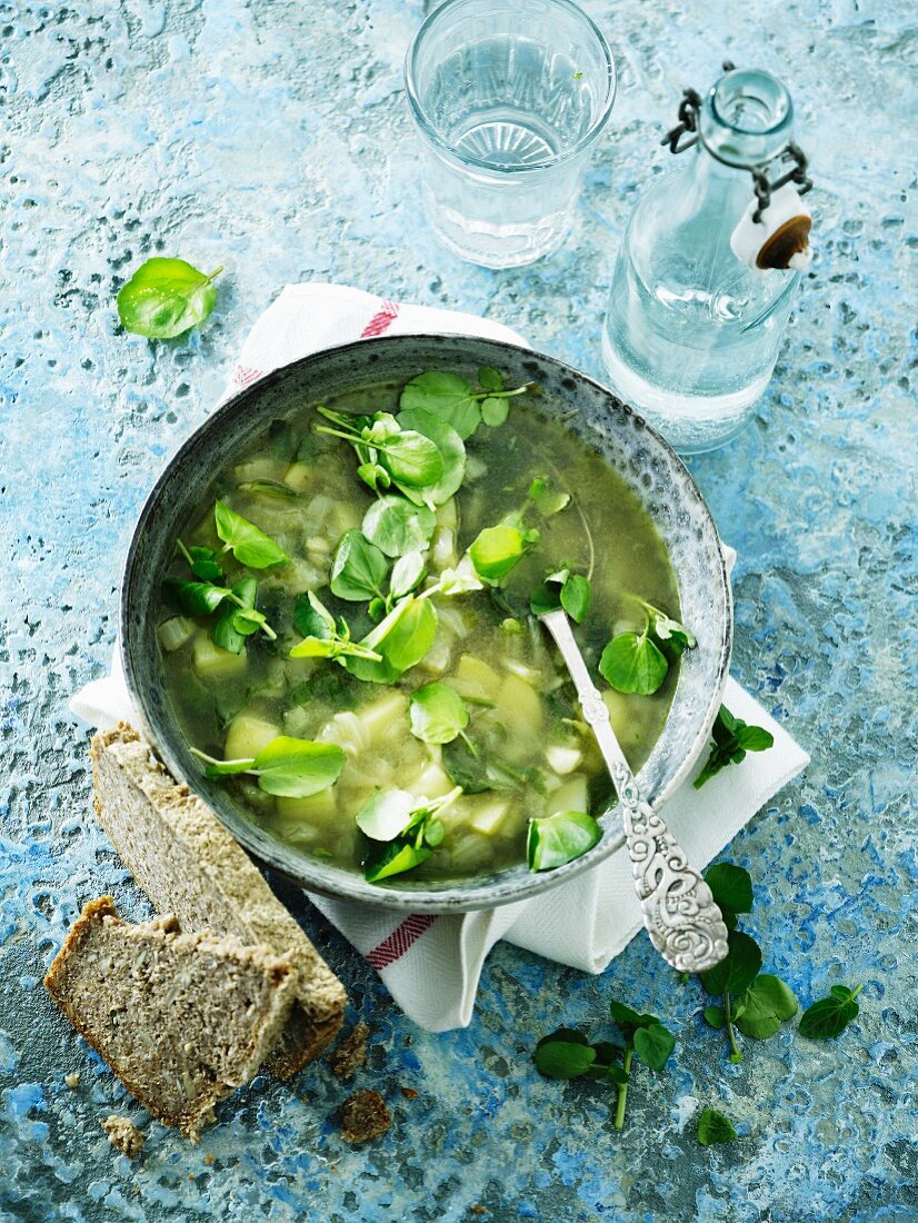 Vegetable soup with watercress