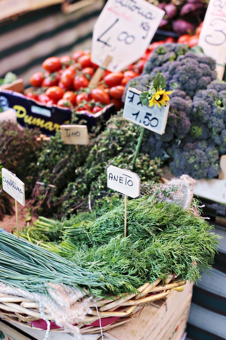 Frische Kräuter und Gemüse auf Markt in Venedig