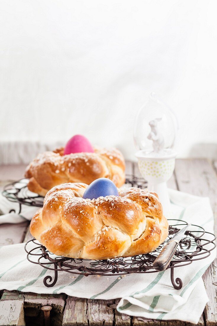 Two traditional Easter nest breads