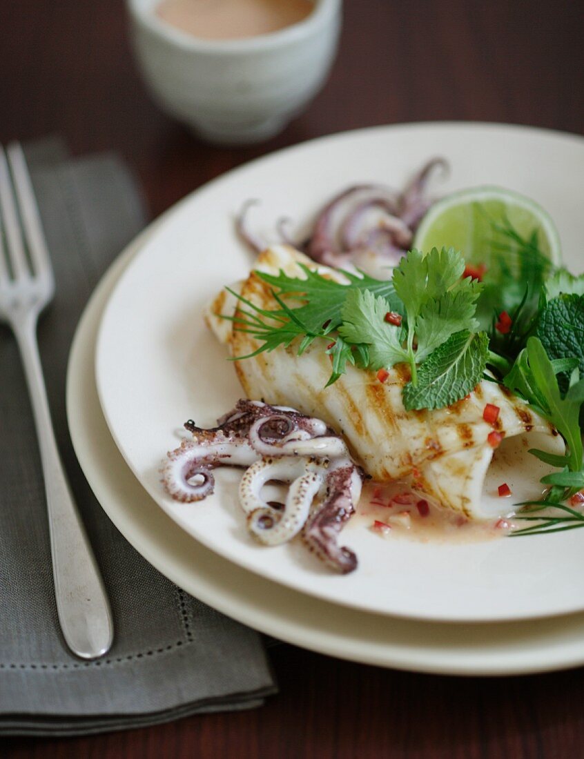 Squid with herbs and lime sauce