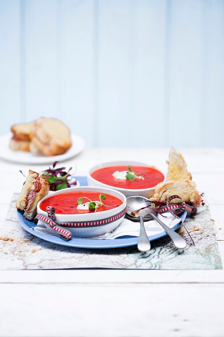 Tomato soup with a croque monsieur