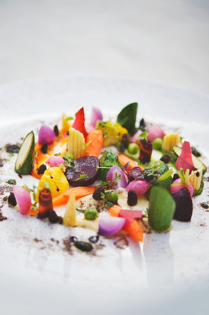 'Old country' vegetables with a chamomile and olive emulsion at Hotel Severin's Resort & Spa, Keitum, Sylt